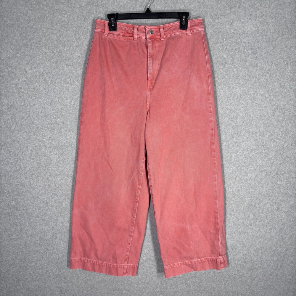 ASOS Wide Leg Crop Jeans 32 Pink Coral High Waist Cotton Twill Bareback Boho